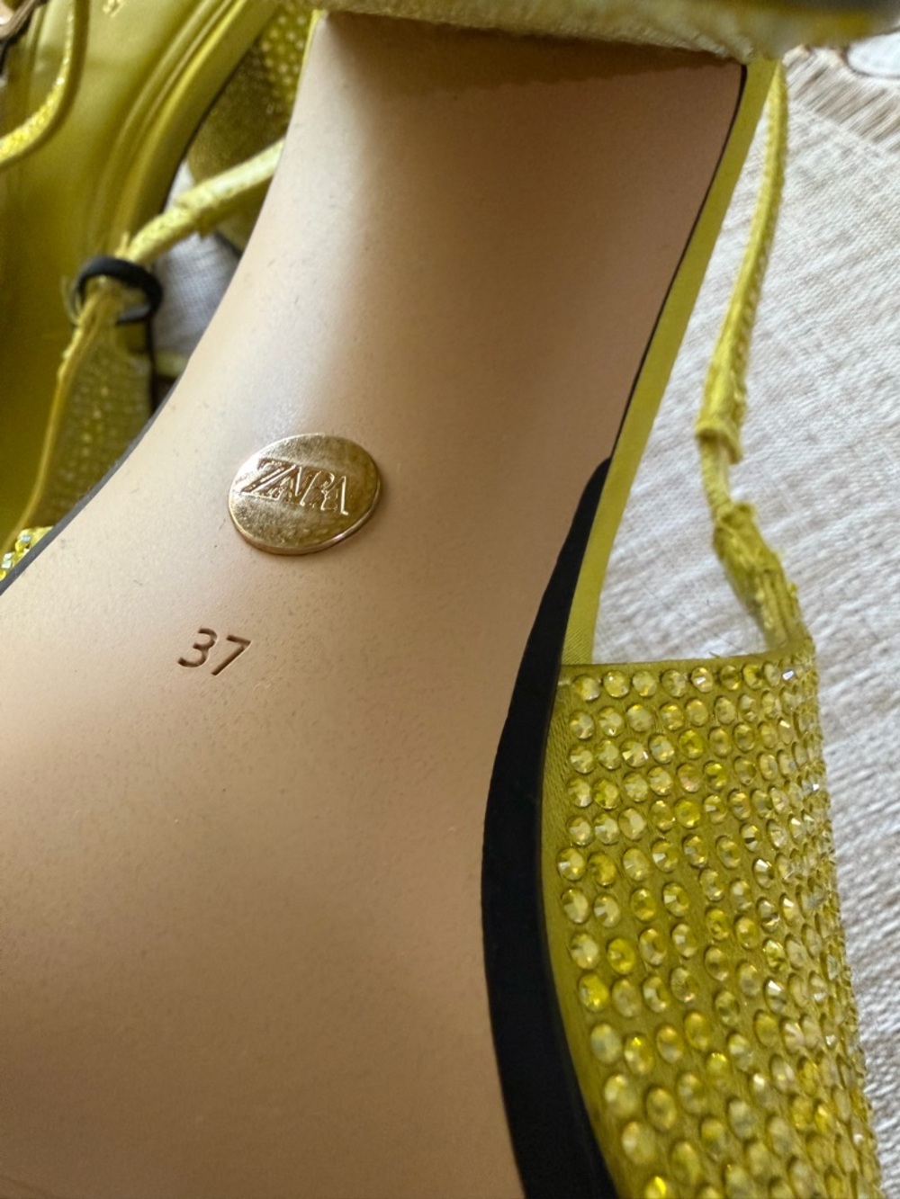 Zara Yellow Rhinestone Slingback Block Heels - Picture 3 of 6